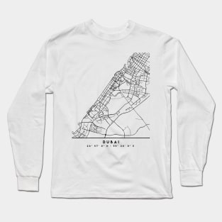DUBAI UAE DESIGNER BLACK CITY STREET MAP ART Long Sleeve T-Shirt